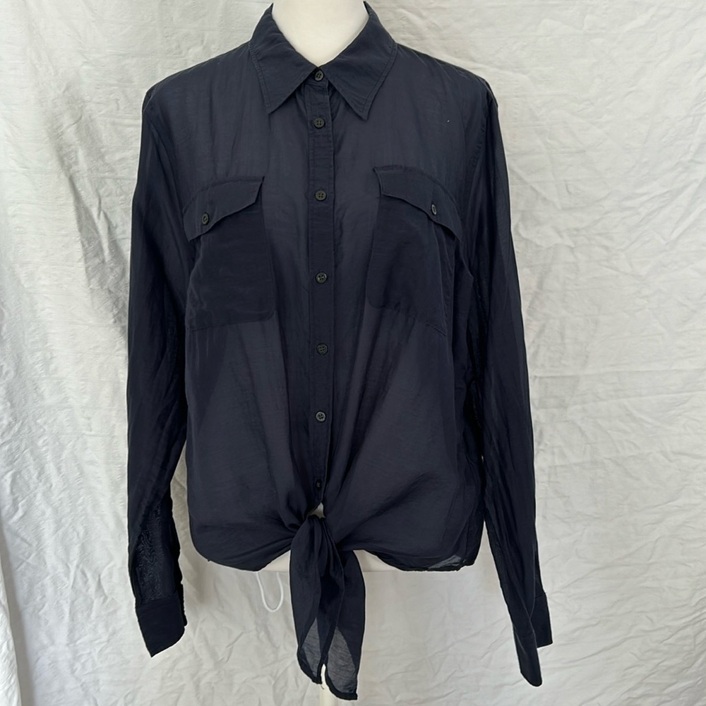 Duplicate Ralph Lauren Navy Blue Button Up Blouse Sz XL